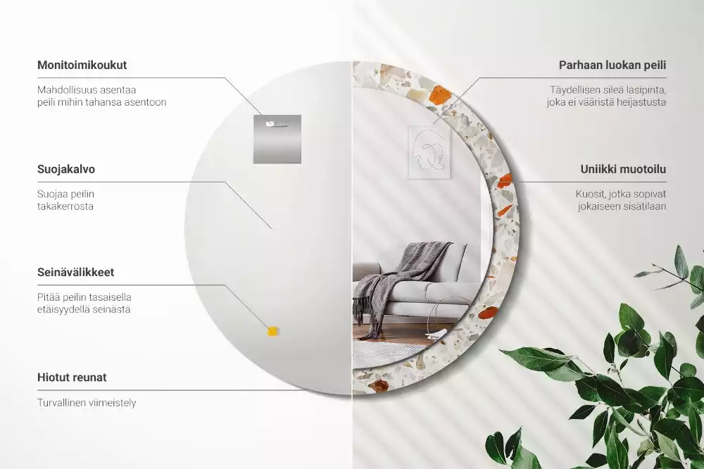 Lustro z nadrukowaną ramą w stylu lastryko o okrągłym kształcie