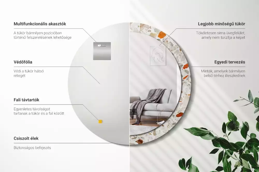 Lustro z nadrukowaną ramą w stylu lastryko o okrągłym kształcie