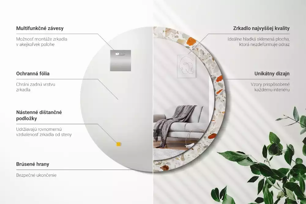 Lustro z nadrukowaną ramą w stylu lastryko o okrągłym kształcie