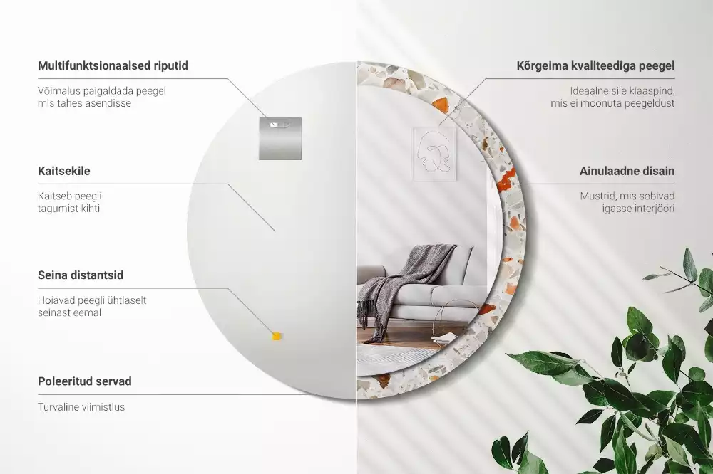 Lustro z nadrukowaną ramą w stylu lastryko o okrągłym kształcie