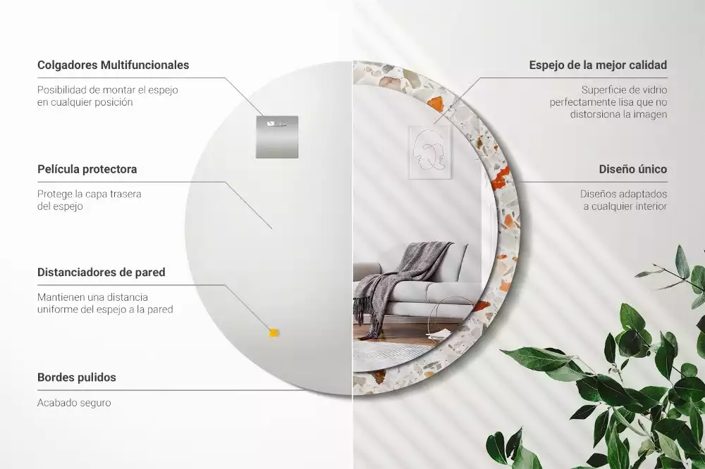 Lustro z nadrukowaną ramą w stylu lastryko o okrągłym kształcie