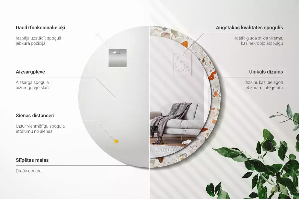 Lustro z nadrukowaną ramą w stylu lastryko o okrągłym kształcie