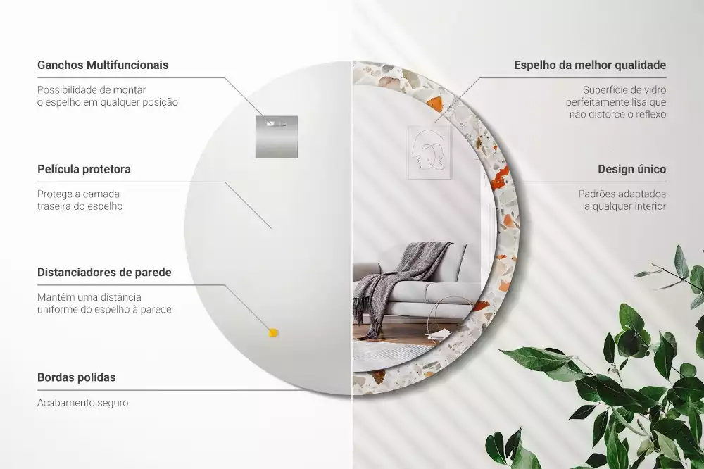 Lustro z nadrukowaną ramą w stylu lastryko o okrągłym kształcie