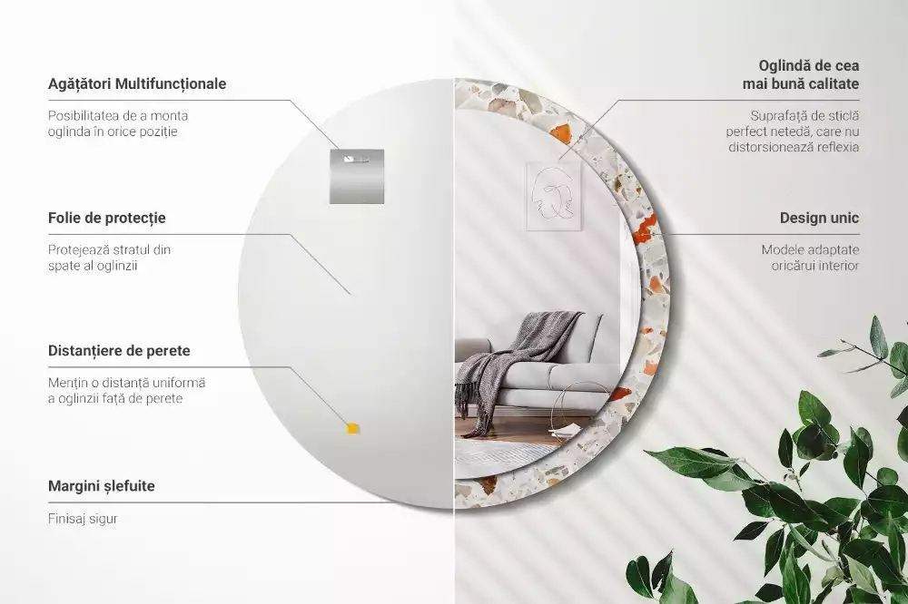 Lustro z nadrukowaną ramą w stylu lastryko o okrągłym kształcie