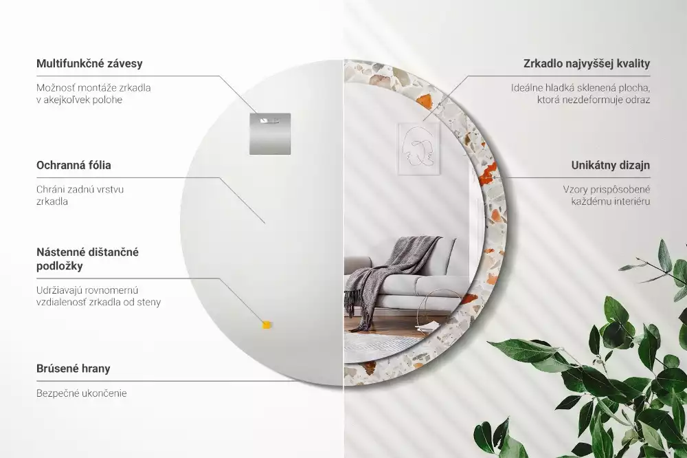 Lustro z nadrukowaną ramą w stylu lastryko o okrągłym kształcie