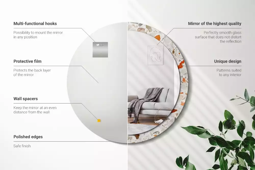 Lustro z nadrukowaną ramą w stylu lastryko o okrągłym kształcie