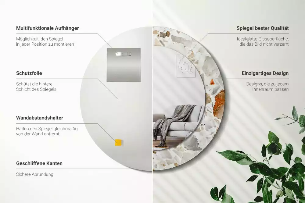 Lustro z nadrukowaną ramą w stylu lastryko o okrągłym kształcie