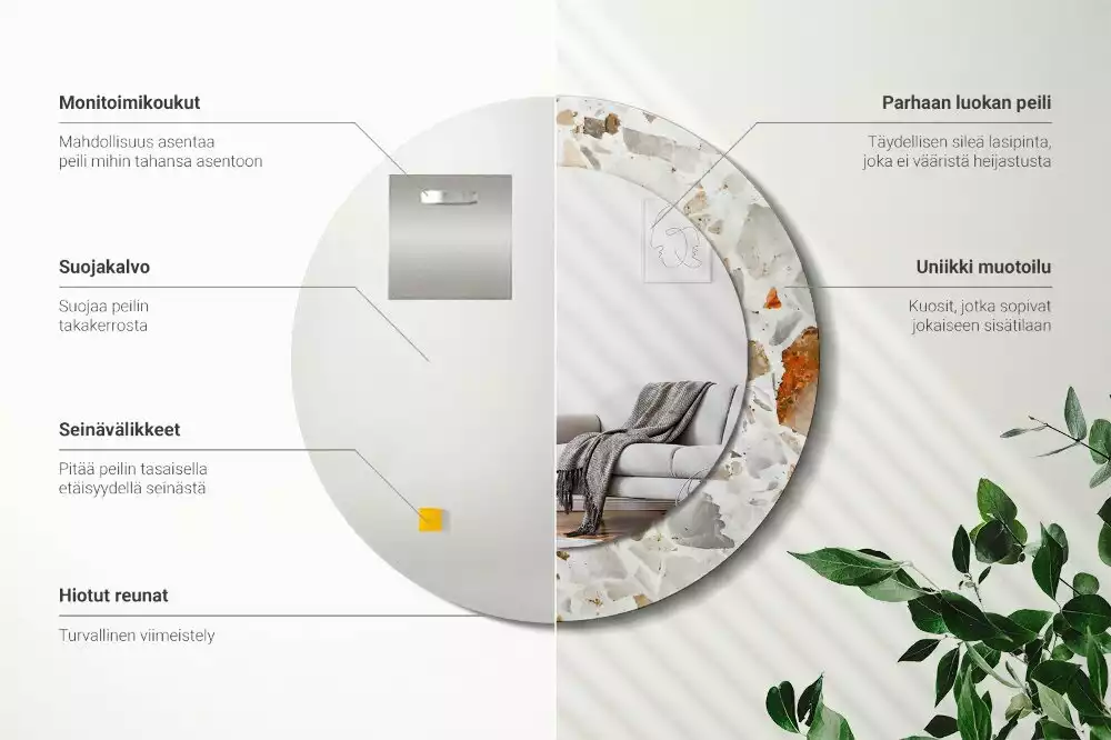 Lustro z nadrukowaną ramą w stylu lastryko o okrągłym kształcie