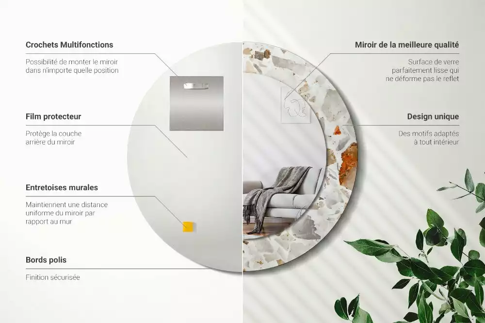 Lustro z nadrukowaną ramą w stylu lastryko o okrągłym kształcie