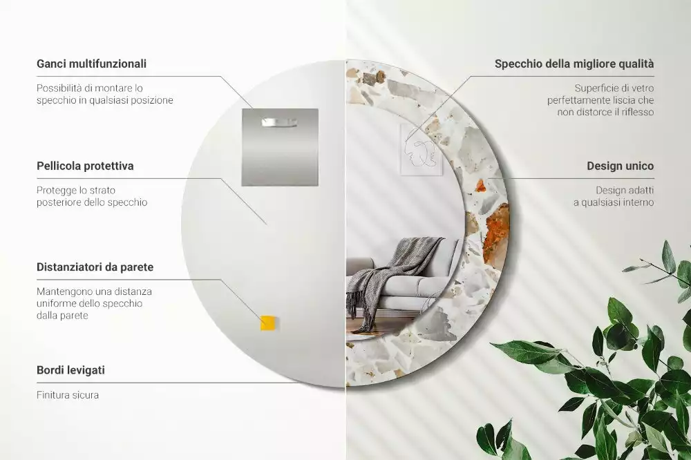 Lustro z nadrukowaną ramą w stylu lastryko o okrągłym kształcie