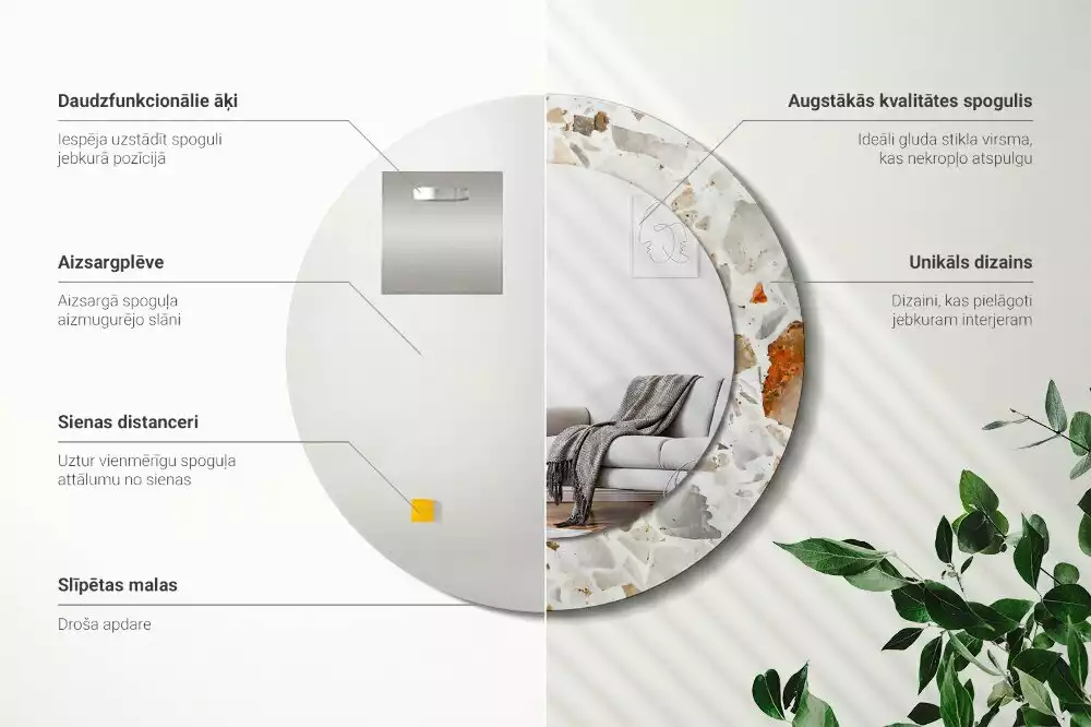 Lustro z nadrukowaną ramą w stylu lastryko o okrągłym kształcie