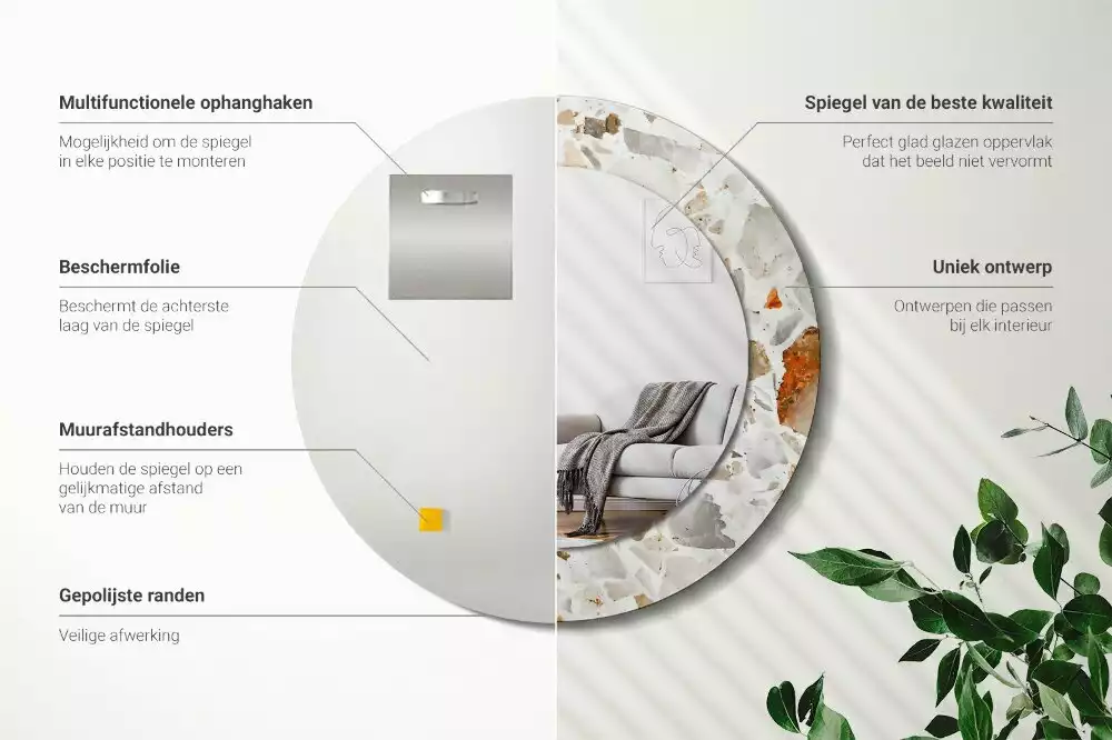 Lustro z nadrukowaną ramą w stylu lastryko o okrągłym kształcie