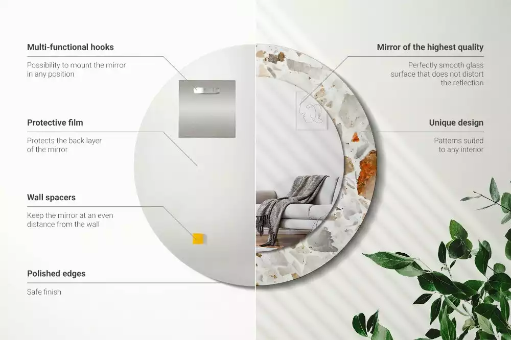 Lustro z nadrukowaną ramą w stylu lastryko o okrągłym kształcie