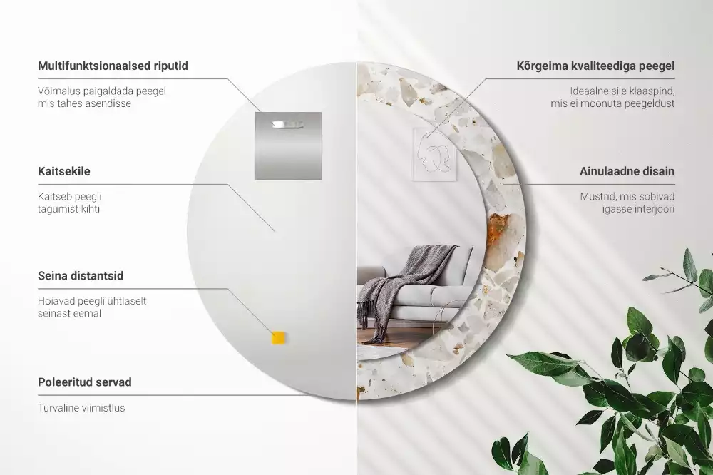 Lustro z nadrukowaną ramą w stylu lastryko o okrągłym kształcie