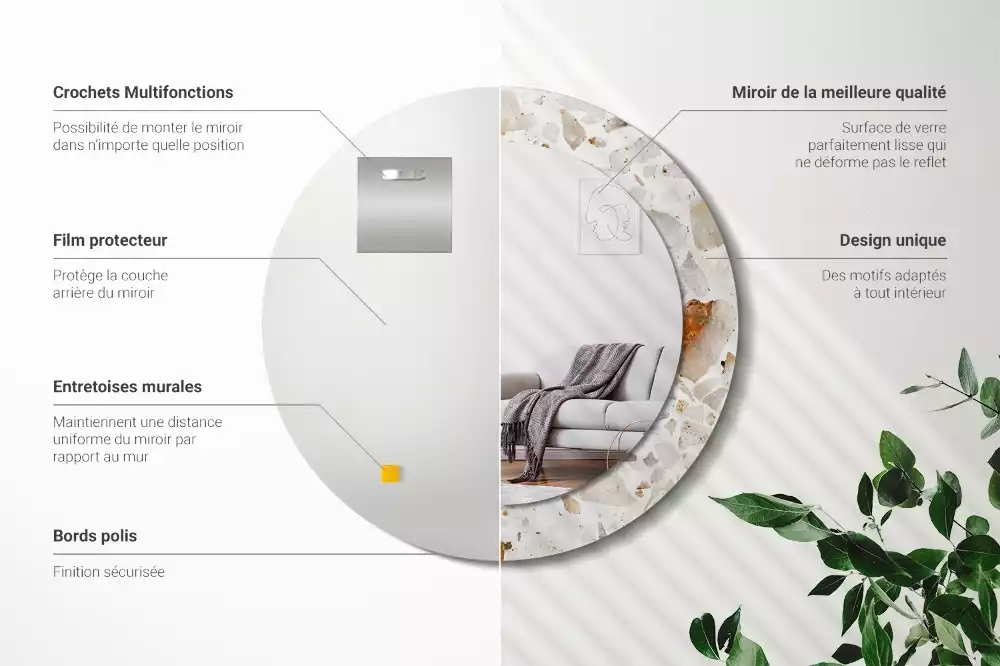 Lustro z nadrukowaną ramą w stylu lastryko o okrągłym kształcie