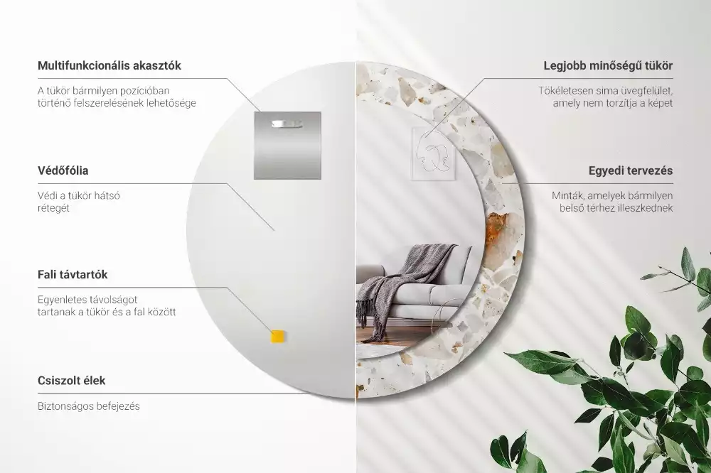 Lustro z nadrukowaną ramą w stylu lastryko o okrągłym kształcie