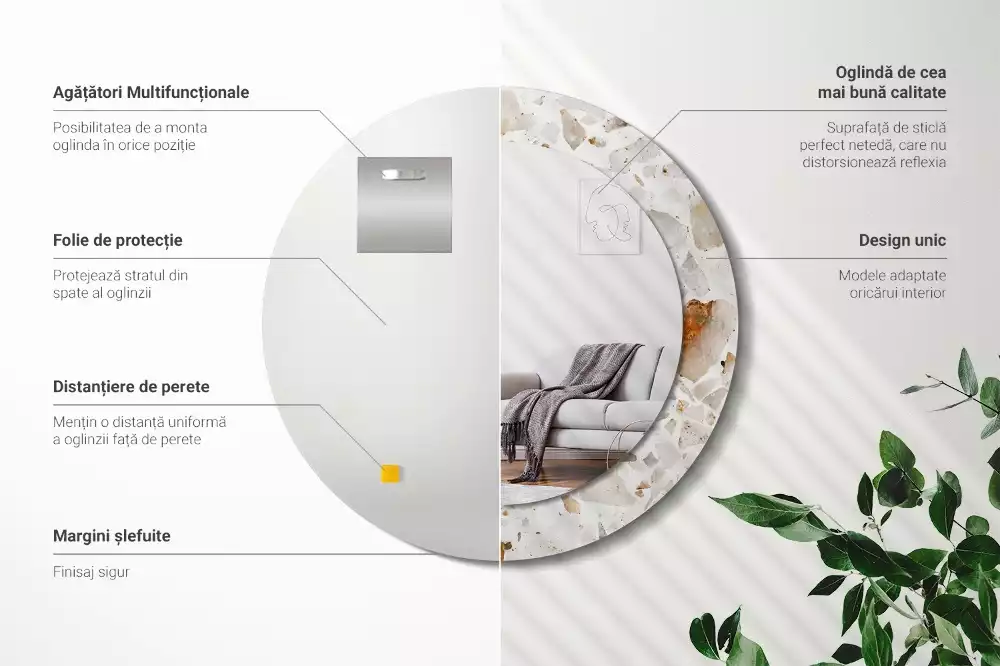 Lustro z nadrukowaną ramą w stylu lastryko o okrągłym kształcie