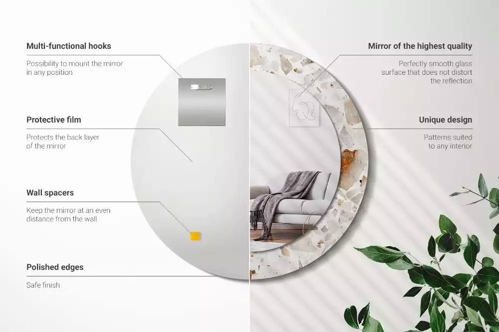 Lustro z nadrukowaną ramą w stylu lastryko o okrągłym kształcie