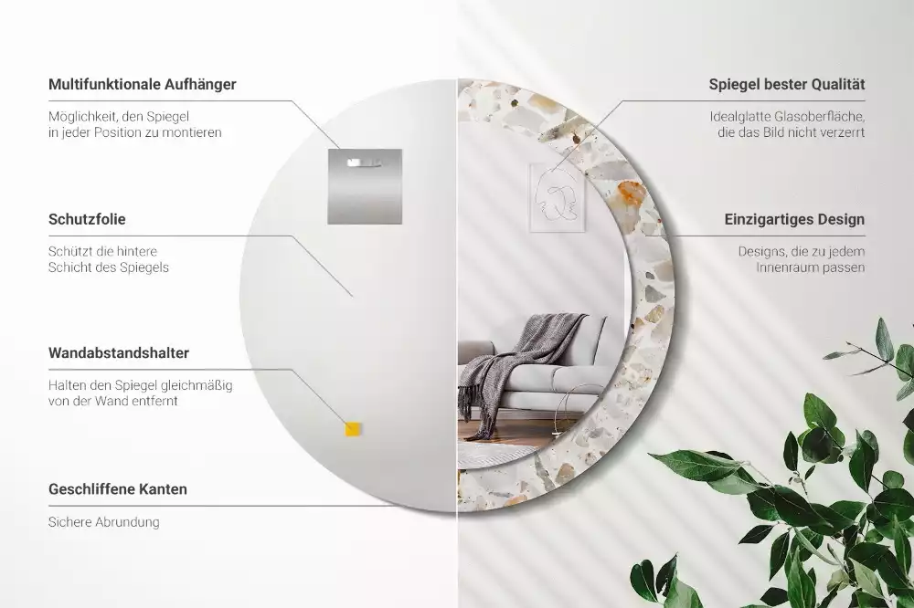 Lustro z nadrukowaną ramą w stylu lastryko o okrągłym kształcie