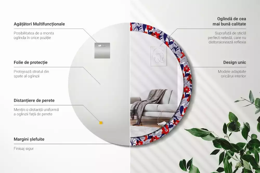 Lustro z drukowaną ramką w motywie filodendronów