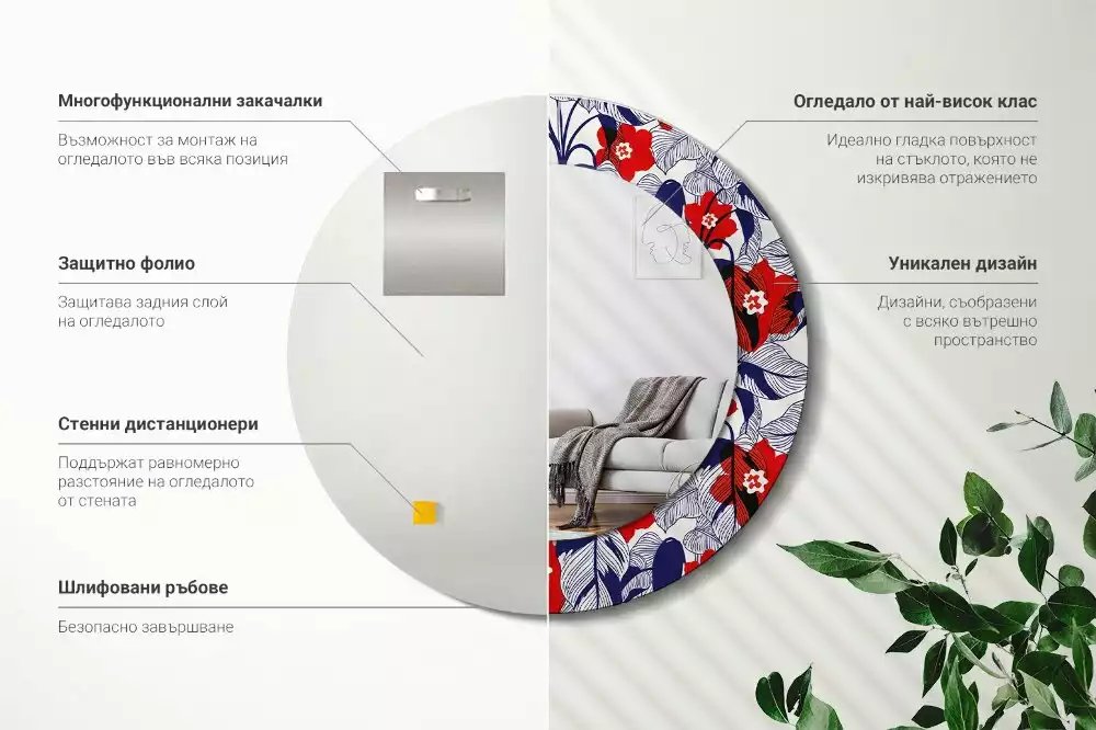 Lustro z drukowaną ramką w motywie filodendronów