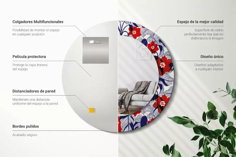 Lustro z drukowaną ramką w motywie filodendronów