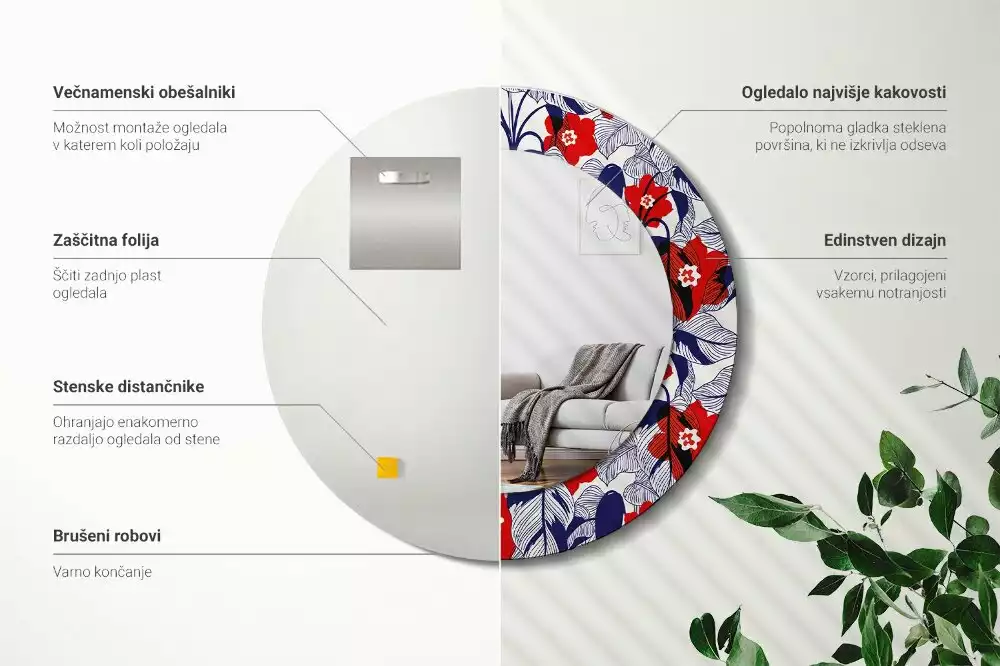 Lustro z drukowaną ramką w motywie filodendronów