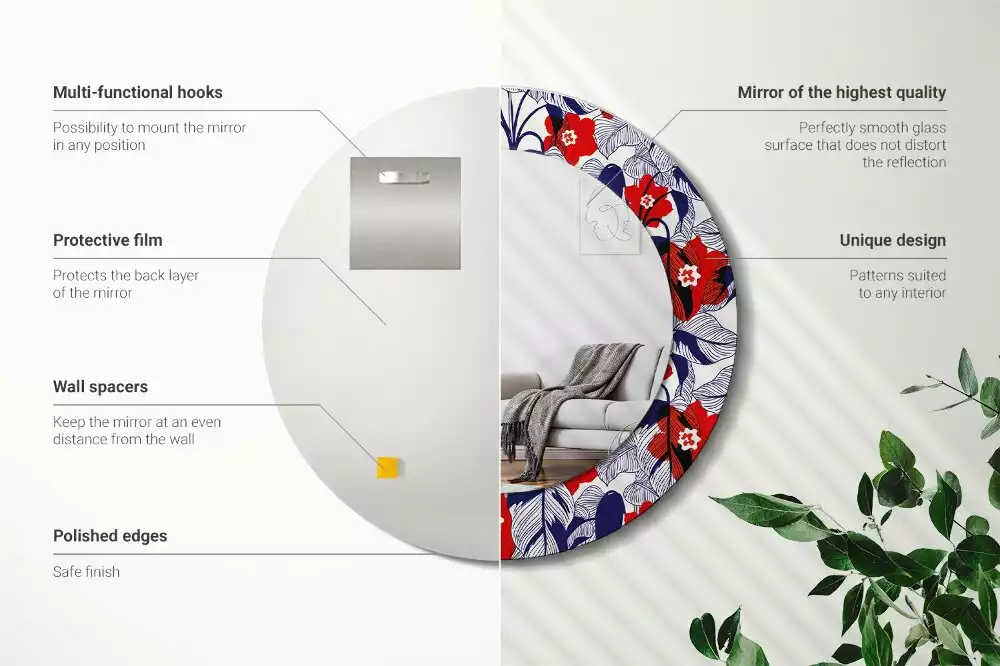 Lustro z drukowaną ramką w motywie filodendronów