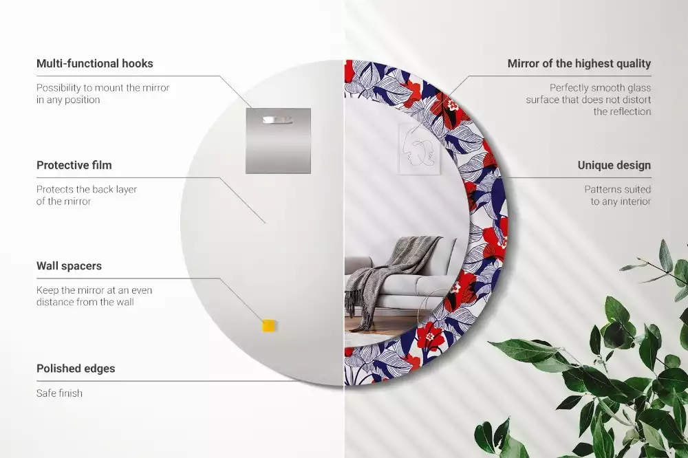 Lustro z drukowaną ramką w motywie filodendronów