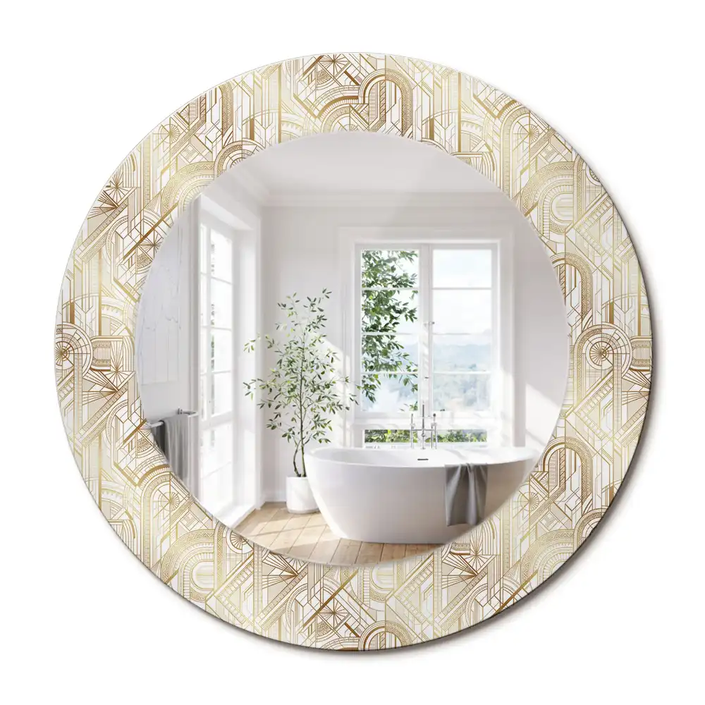 Lustro ścienne dekoracyjne w stylu art deco o okrągłym kształcie