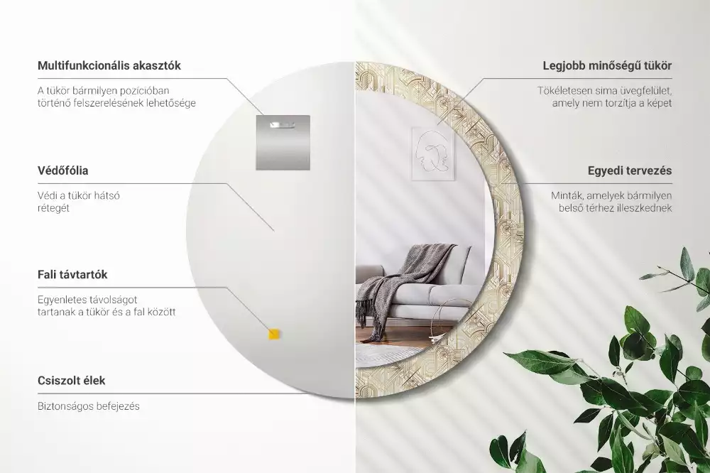 Lustro ścienne dekoracyjne w stylu art deco o okrągłym kształcie