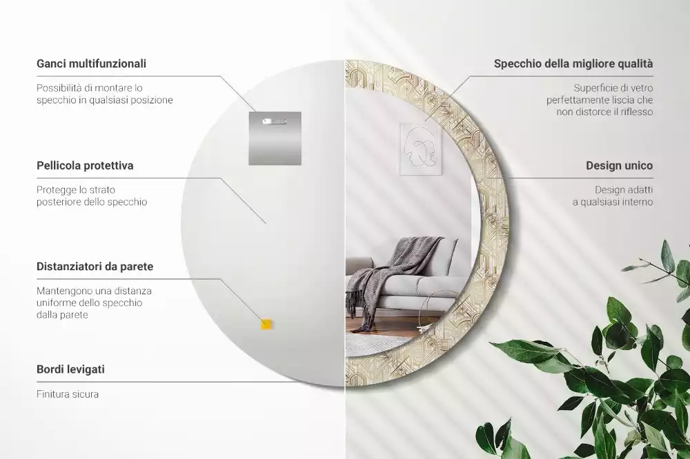 Lustro ścienne dekoracyjne w stylu art deco o okrągłym kształcie