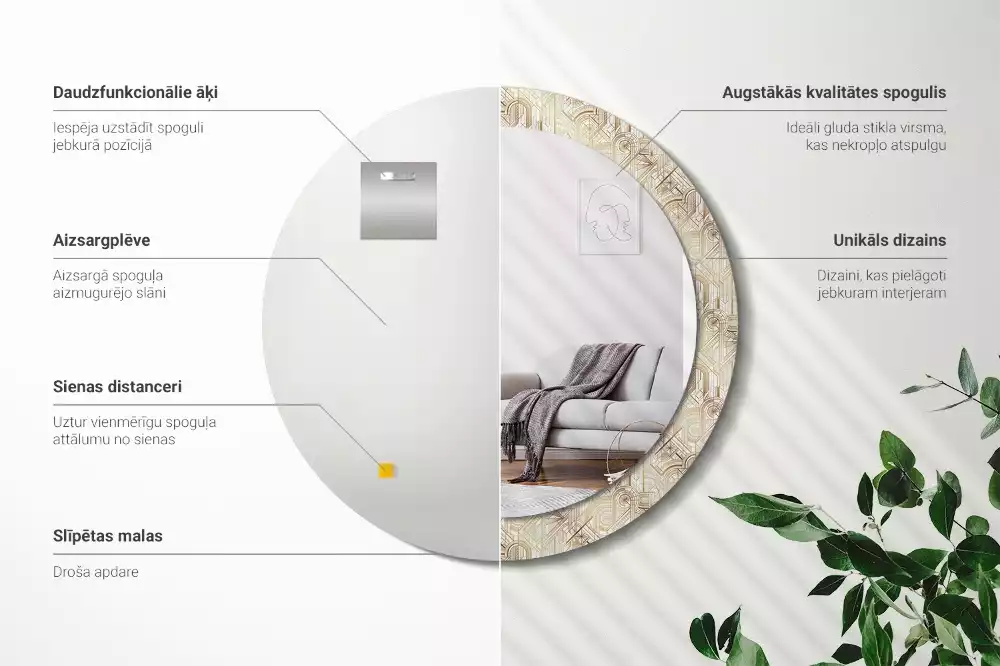 Lustro ścienne dekoracyjne w stylu art deco o okrągłym kształcie