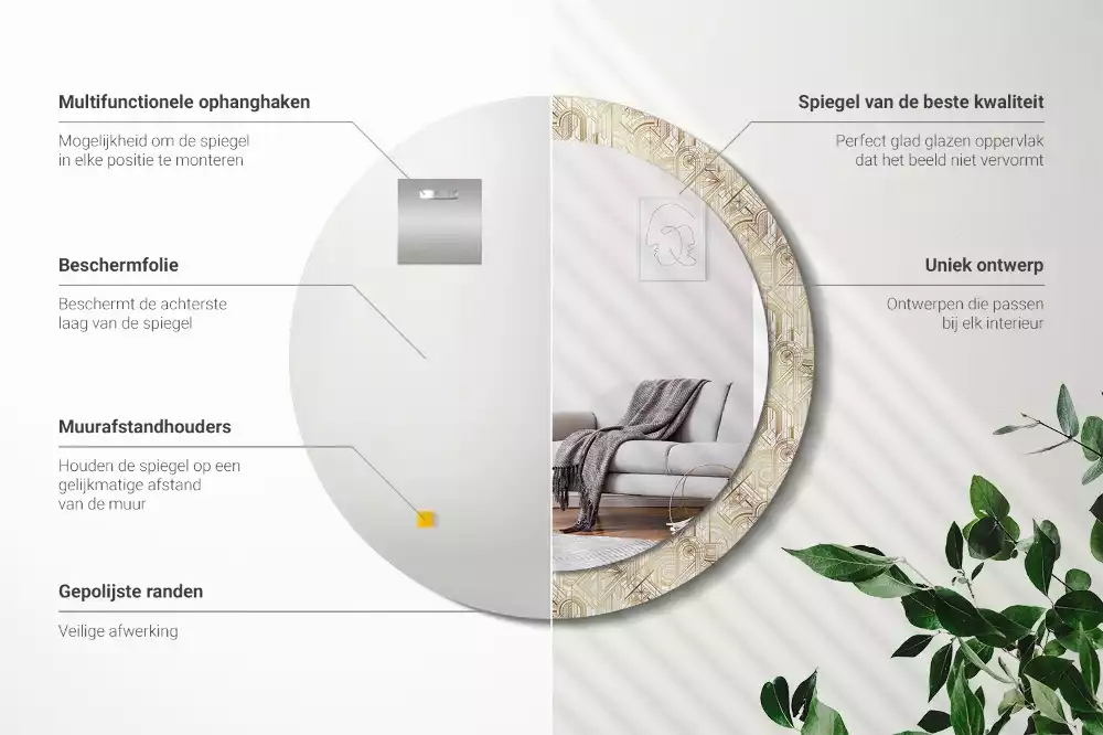 Lustro ścienne dekoracyjne w stylu art deco o okrągłym kształcie