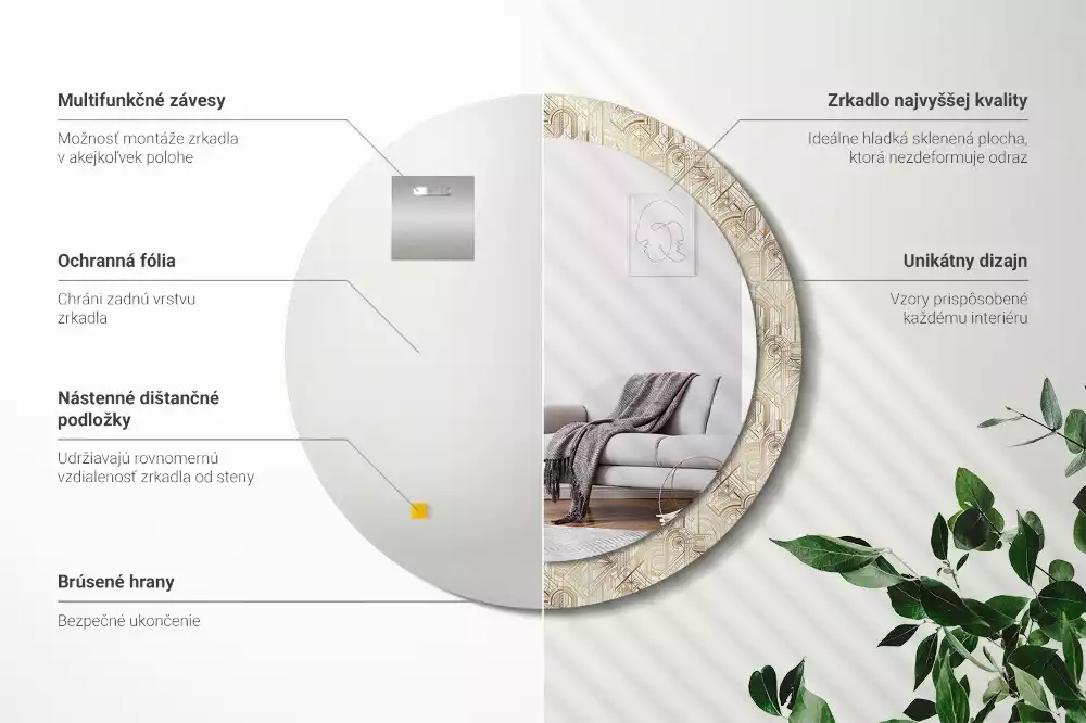 Lustro ścienne dekoracyjne w stylu art deco o okrągłym kształcie