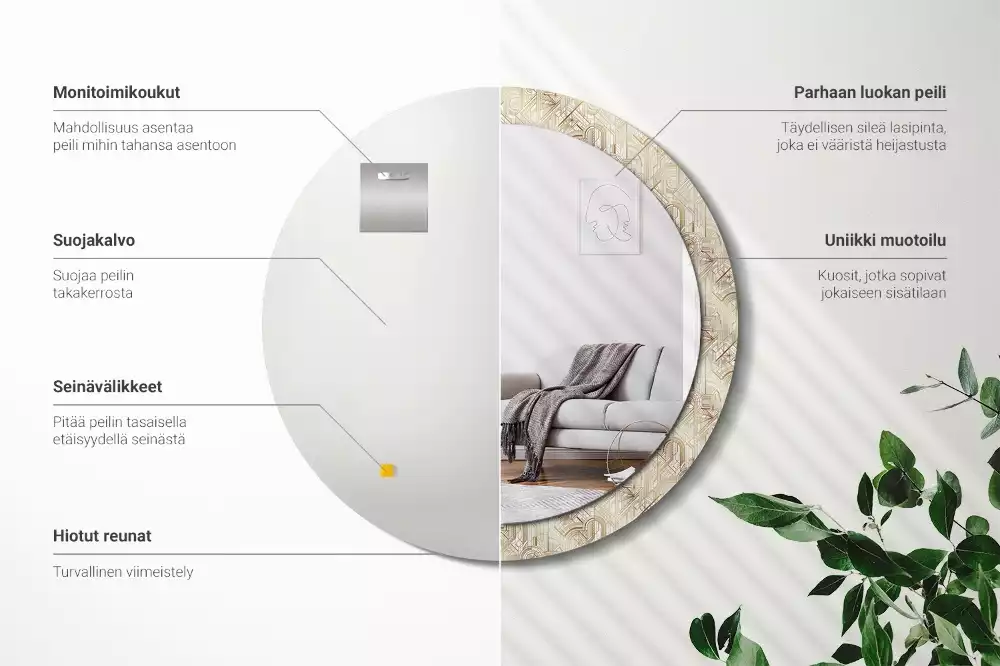 Lustro ścienne dekoracyjne w stylu art deco o okrągłym kształcie