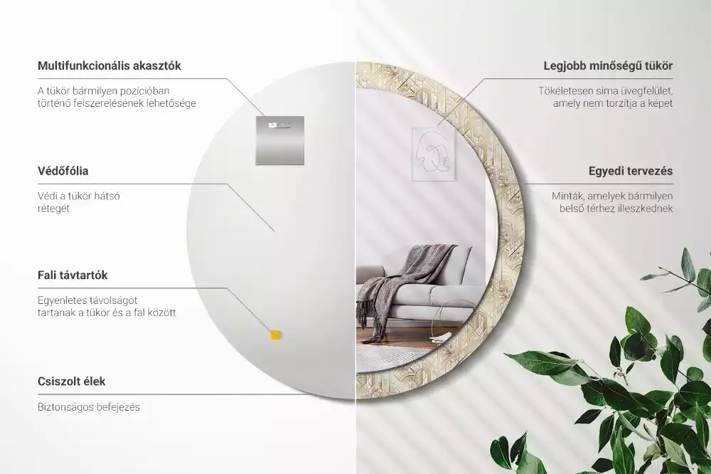 Lustro ścienne dekoracyjne w stylu art deco o okrągłym kształcie