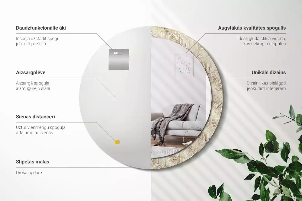 Lustro ścienne dekoracyjne w stylu art deco o okrągłym kształcie