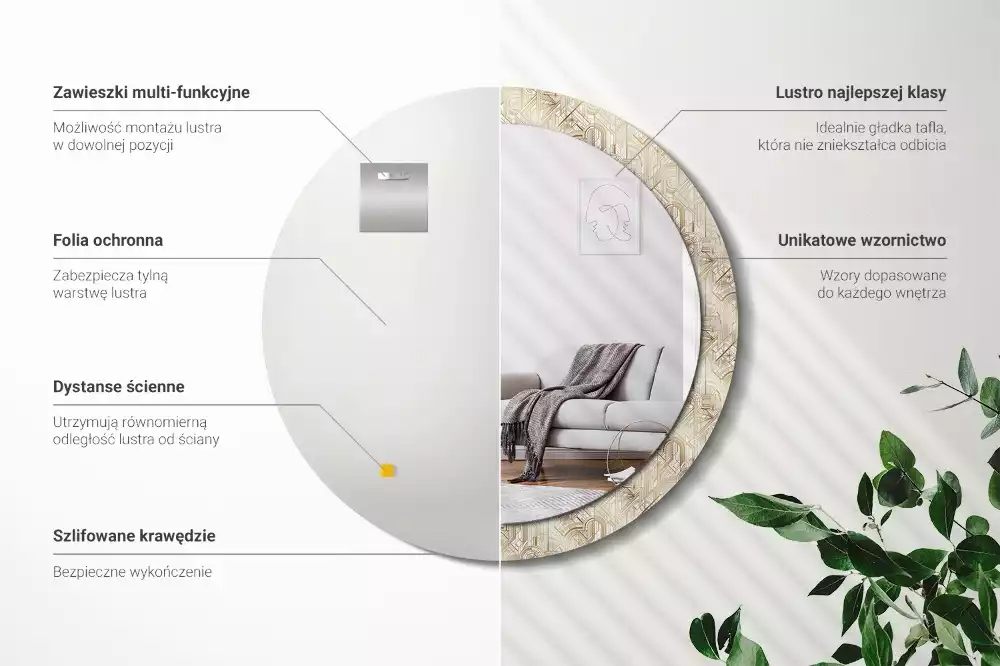 Lustro ścienne dekoracyjne okrągłe Kompozycja art deco