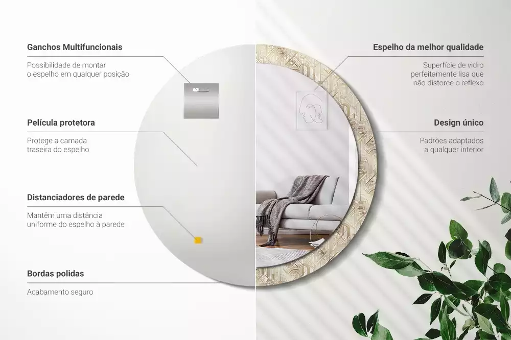 Lustro ścienne dekoracyjne w stylu art deco o okrągłym kształcie