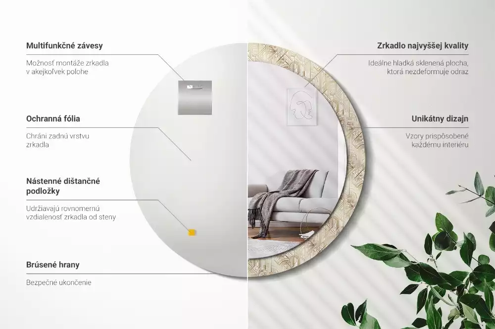 Lustro ścienne dekoracyjne w stylu art deco o okrągłym kształcie