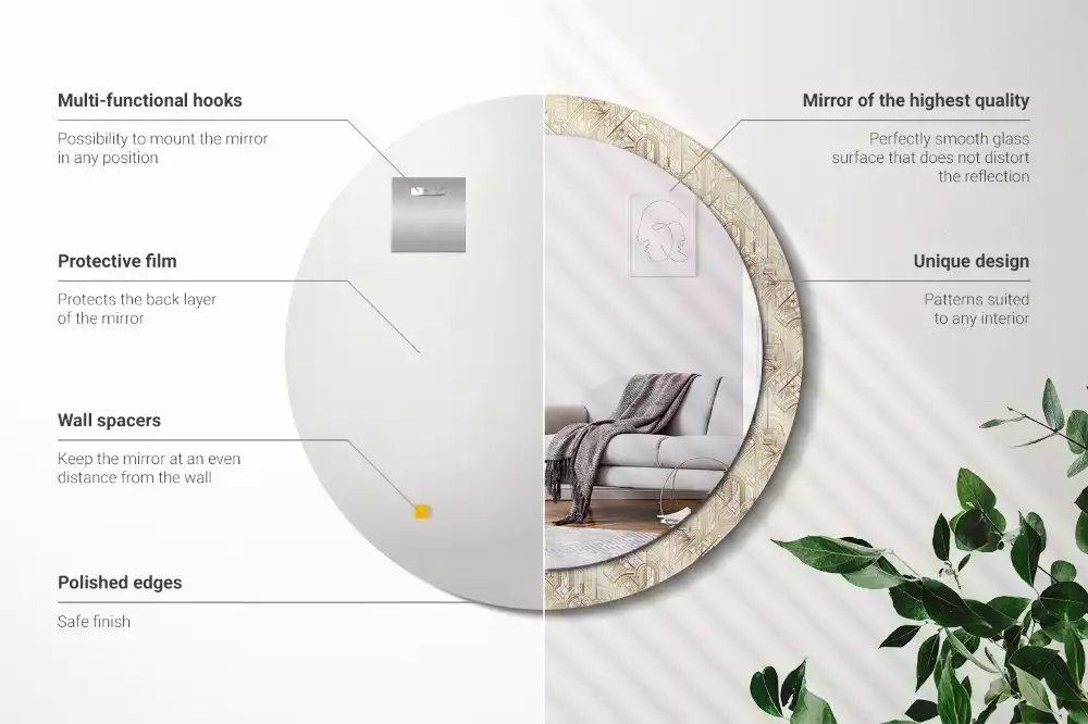 Lustro ścienne dekoracyjne w stylu art deco o okrągłym kształcie