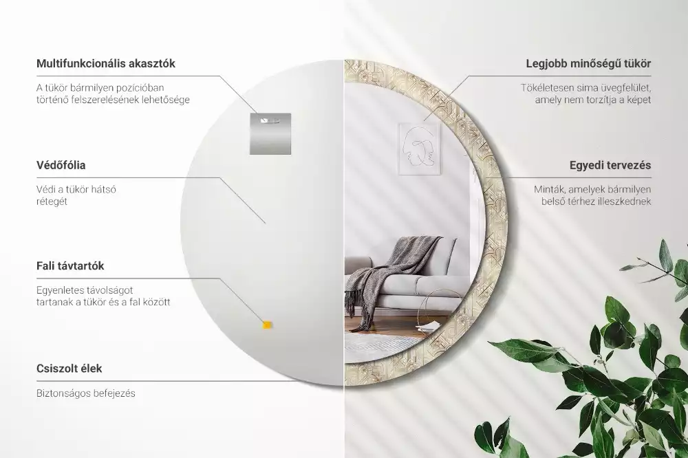 Lustro ścienne dekoracyjne w stylu art deco o okrągłym kształcie