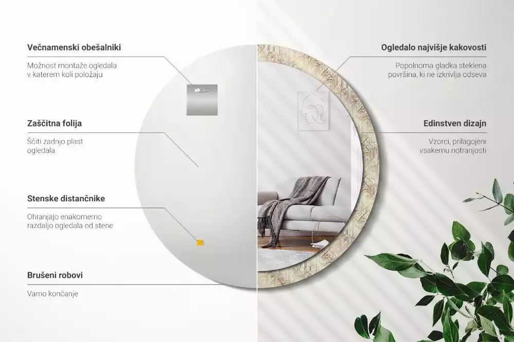 Lustro ścienne dekoracyjne w stylu art deco o okrągłym kształcie