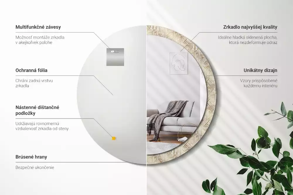 Lustro ścienne dekoracyjne w stylu art deco o okrągłym kształcie