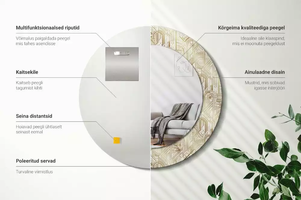 Lustro ścienne dekoracyjne w stylu art deco o okrągłym kształcie