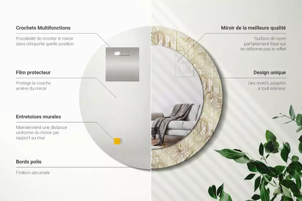 Lustro ścienne dekoracyjne okrągłe Kompozycja art deco