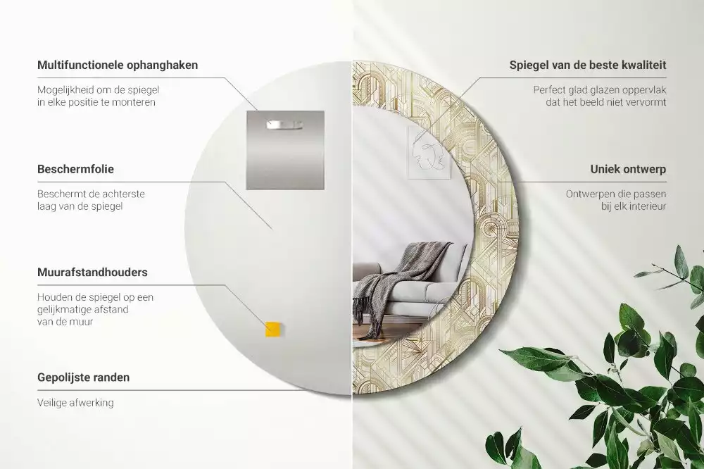 Lustro ścienne dekoracyjne w stylu art deco o okrągłym kształcie