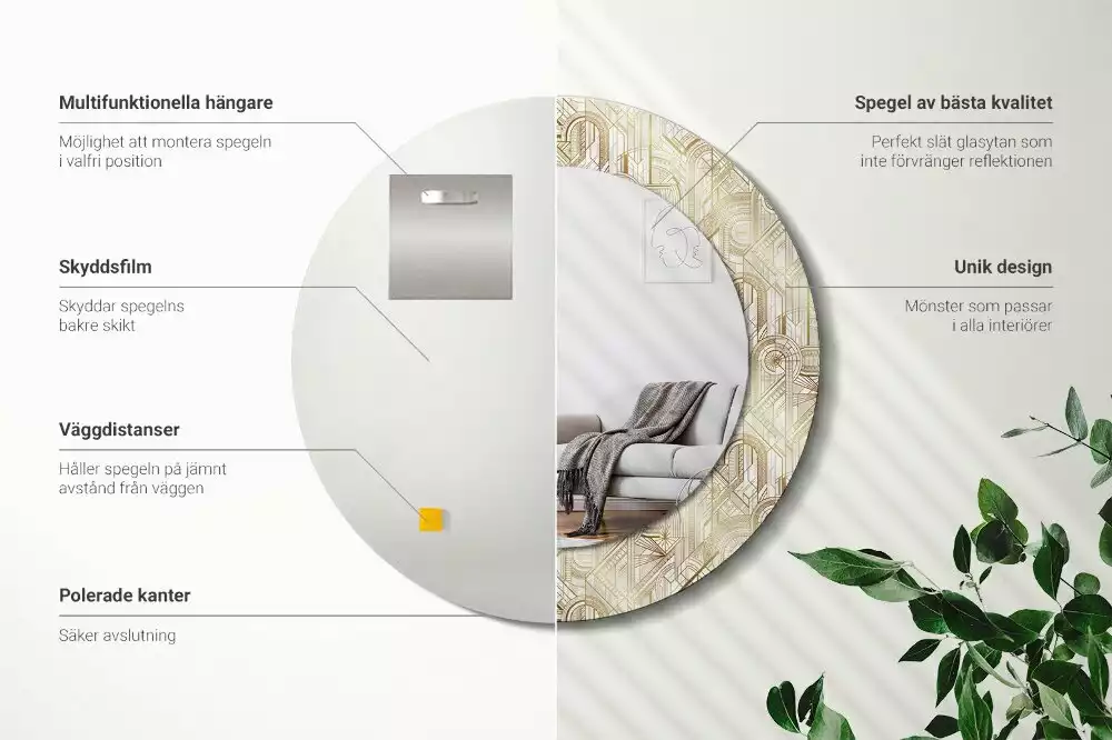 Lustro ścienne dekoracyjne w stylu art deco o okrągłym kształcie