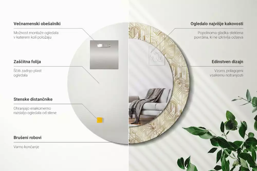 Lustro ścienne dekoracyjne okrągłe Kompozycja art deco